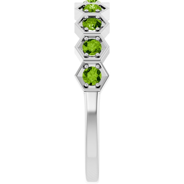 Hexagon stackable birthstone ring with peridot in 14K gold variant--Peridot variant--14K-white-gold