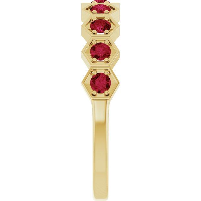Hexagon stackable ring with natural alexandrite in 14K rose gold variant--Ruby variant--14K-yellow-gold