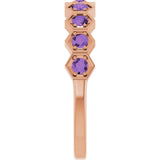 Hexagon stackable birthstone ring with amethyst in 14K gold variant--Amethyst variant--14K-rose-gold