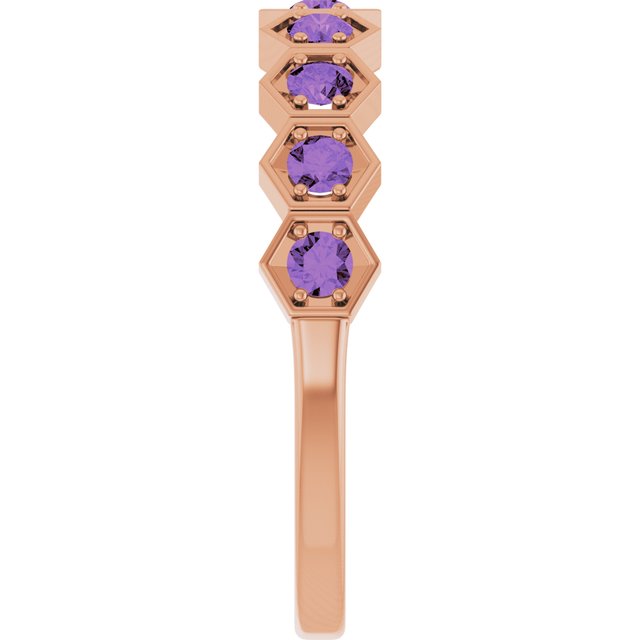 Hexagon stackable birthstone ring with amethyst in 14K gold variant--Amethyst variant--14K-rose-gold