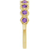 Hexagon stackable ring with aquamarine in 14K white gold variant--Amethyst variant--14K-yellow-gold