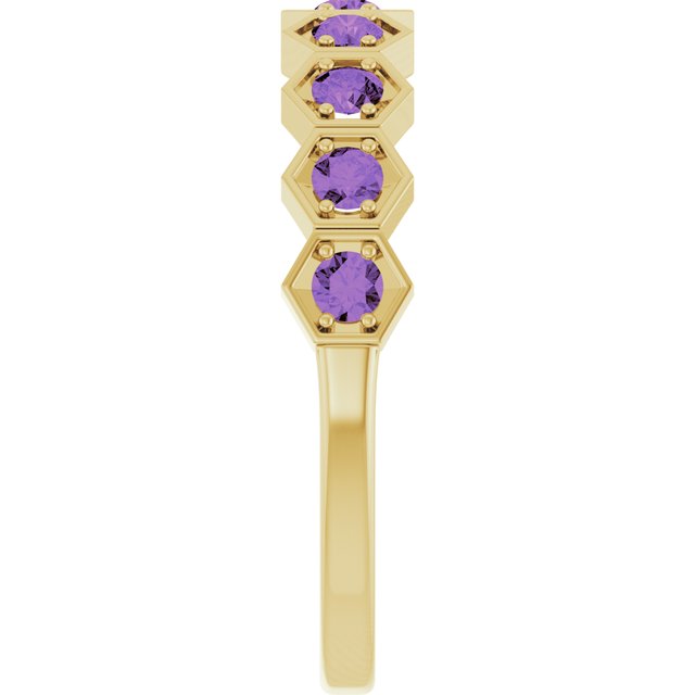Hexagon stackable ring with aquamarine in 14K white gold variant--Amethyst variant--14K-yellow-gold