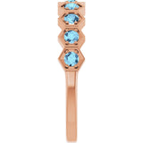 Hexagon stackable birthstone ring with blue zircon in 14K gold variant--Aquamarine variant--14K-rose-gold