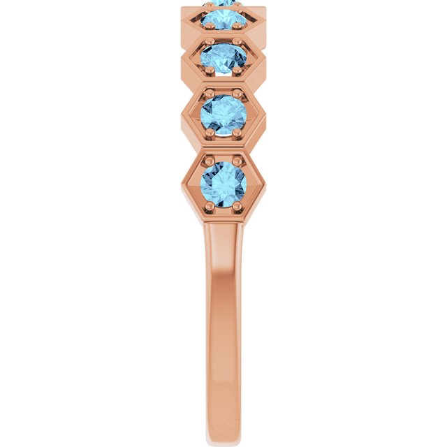 Hexagon stackable birthstone ring with blue zircon in 14K gold variant--Aquamarine variant--14K-rose-gold