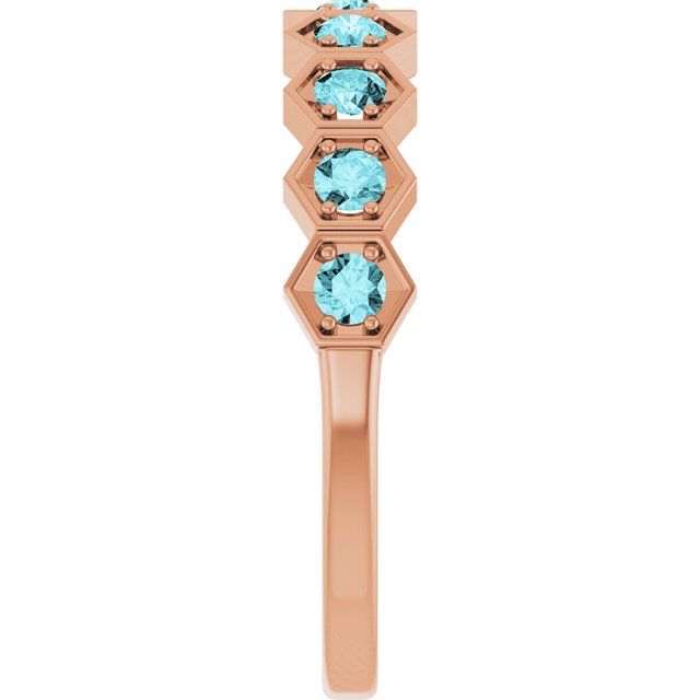 Hexagon stackable birthstone ring with blue zircon in 14K gold variant--Aquamarine variant--14K-rose-gold