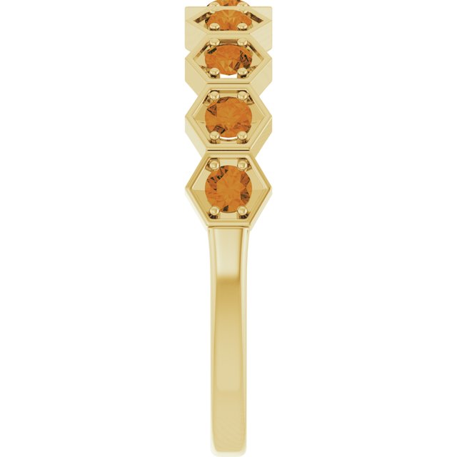 Hexagon stackable ring with tourmaline in 14K yellow gold variant--Citrine variant--14K-yellow-gold