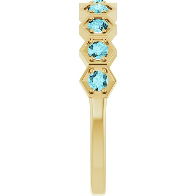 Hexagon stackable ring with lab-grown diamond in 14K rose gold variant--Aquamarine variant--14K-yellow-gold