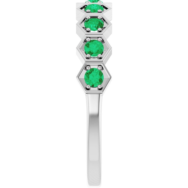 Hexagon stackable birthstone ring with emerald in 14K gold variant--Emerald variant--14K-white-gold