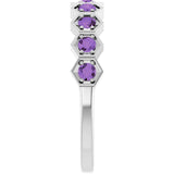 Hexagon stackable birthstone ring with garnet in 14K gold variant--Amethyst variant--14K-white-gold