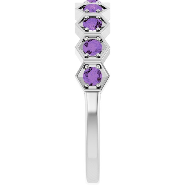 Hexagon stackable birthstone ring with garnet in 14K gold variant--Amethyst variant--14K-white-gold