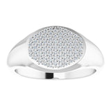 Pavé signet ring in 14K gold, three-quarter view showing band white gold variant--14K-white-gold