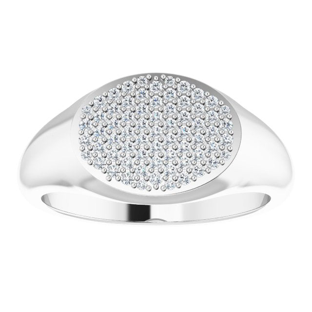 Pavé signet ring in 14K gold, three-quarter view showing band white gold variant--14K-white-gold