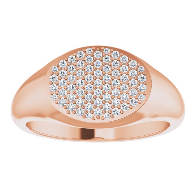 Pavé signet ring in 14K gold, another angle showing light reflection rose gold variant--14K-rose-gold