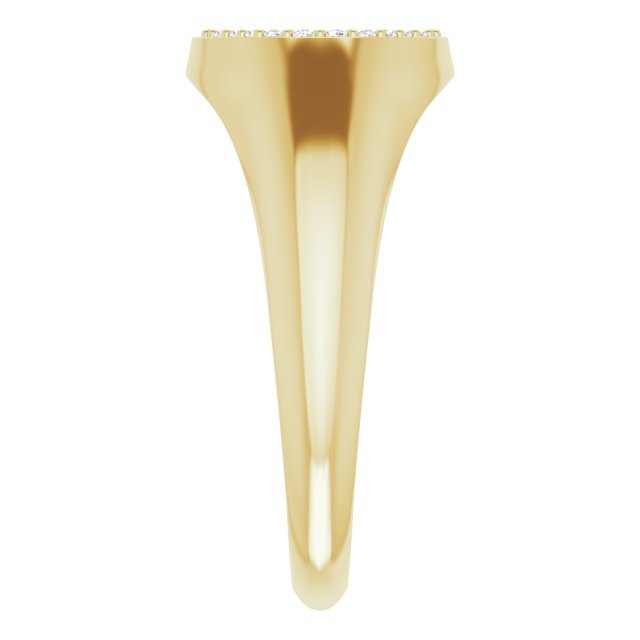 Pavé signet ring in 14K gold, side profile showing sculptural band yellow gold variant--14K-yellow-gold