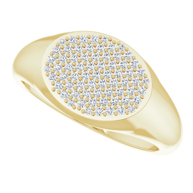 Pavé signet ring in 14K yellow gold with natural diamonds, front view yellow gold variant--14K-yellow-gold