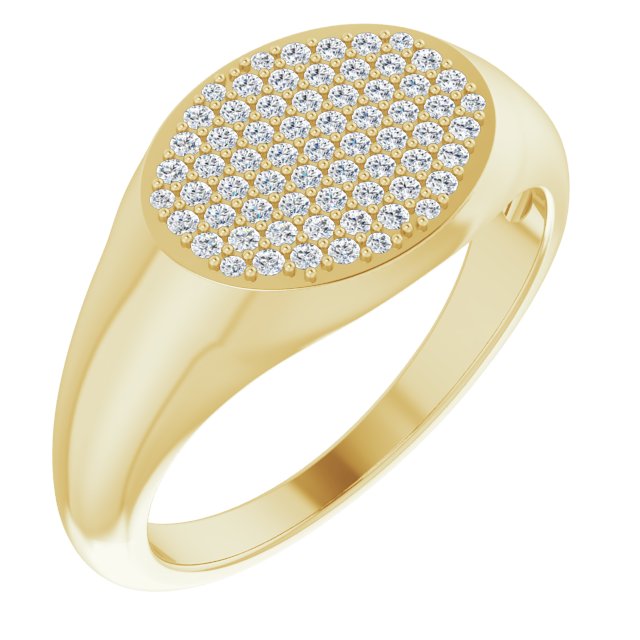 Pavé signet ring in 14K gold, close-up of diamond pavé setting yellow gold variant--14K-yellow-gold