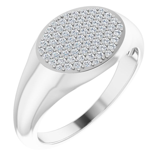 Pavé signet ring in 14K gold, macro view of natural diamond pavé white gold variant--14K-white-gold