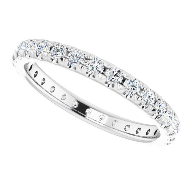 French-set eternity band in white gold, three-quarter angle view variant--14K-white-gold variant--Diamond-Nat variant--5.5 variant--6 variant--6.5 variant--7