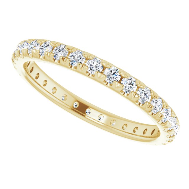 French-set eternity band in rose gold, profile view of setting variant--14K-yellow-gold variant--Diamond-Nat variant--5.5 variant--6 variant--6.5 variant--7