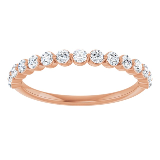 Rose gold minimalist diamond band, angled view variant--14K-rose-gold variant--Diamond-Lab variant--Diamond-Nat