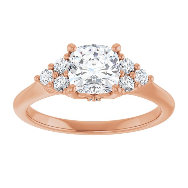 14K rose gold 1CT Cushion Diamond Cluster Accent Stone Engagement Ring Setting variant--Cushion variant--3CT variant--14K-rose-gold