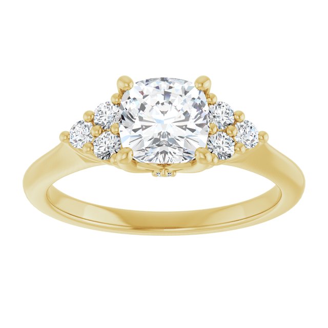 14K yellow gold 1CT Cushion Diamond Cluster Accent Stone Engagement Ring Setting variant--Cushion variant--3CT variant--14K-yellow-gold