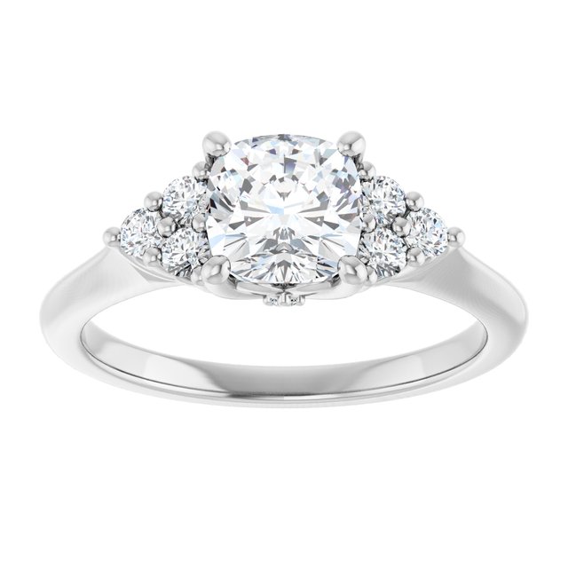 14K white gold 1CT Cushion Diamond Cluster Accent Stone Engagement Ring Setting variant--Cushion variant--3CT variant--14K-white-gold
