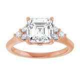 14K rose gold 2CT Asscher Diamond Cluster Accent Stone Engagement Ring Setting variant--Asscher variant--4CT variant--14K-rose-gold