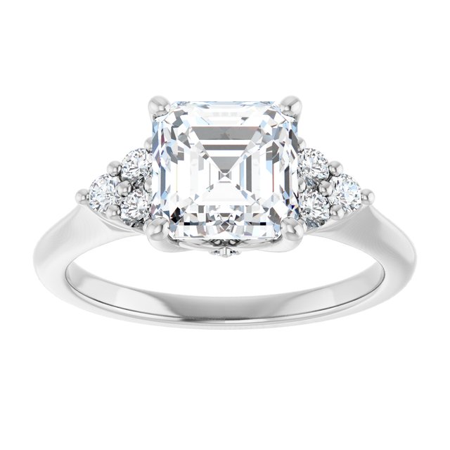 14K white gold 2CT Asscher Diamond Cluster Accent Stone Engagement Ring Setting variant--Asscher variant--4CT variant--14K-white-gold