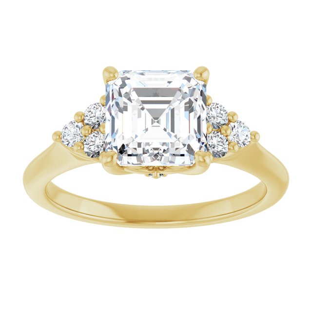 14K yellow gold 2CT Asscher Diamond Cluster Accent Stone Engagement Ring Setting variant--Asscher variant--4CT variant--14K-yellow-gold