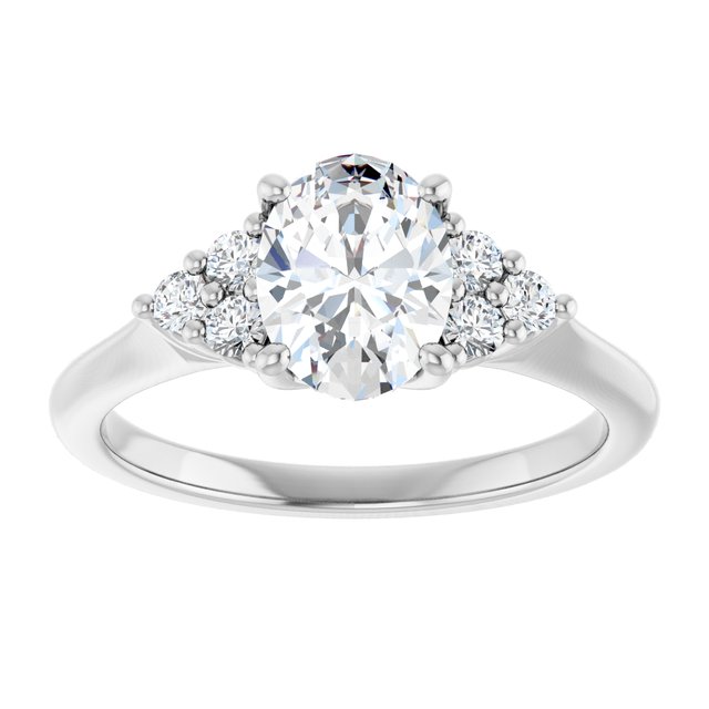 14K white gold 1CT Oval Diamond Cluster Accent Stone Engagement Ring Setting variant--Oval variant--3CT variant--14K-white-gold
