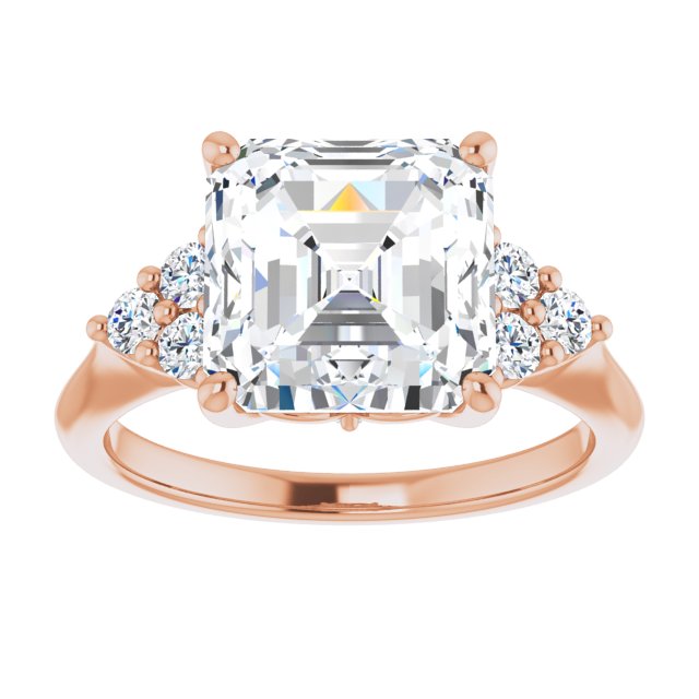 14K rose gold 4CT Asscher Diamond Cluster Accent Stone Engagement Ring Setting variant--Cushion variant--2CT variant--14K-rose-gold