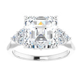 14K white gold 4CT Asscher Diamond Cluster Accent Stone Engagement Ring Setting variant--Cushion variant--2CT variant--14K-white-gold