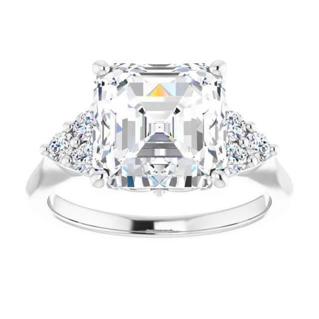 14K white gold 4CT Asscher Diamond Cluster Accent Stone Engagement Ring Setting variant--Cushion variant--2CT variant--14K-white-gold