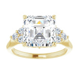 14K yellow gold 4CT Asscher Diamond Cluster Accent Stone Engagement Ring Setting variant--Cushion variant--2CT variant--14K-yellow-gold