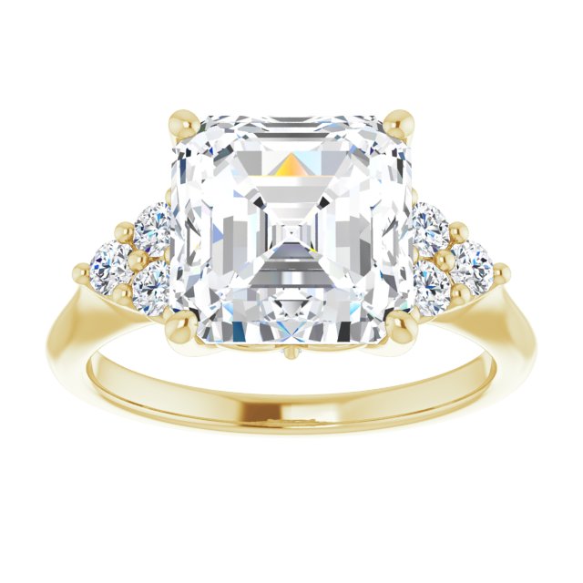 14K yellow gold 4CT Asscher Diamond Cluster Accent Stone Engagement Ring Setting variant--Cushion variant--2CT variant--14K-yellow-gold