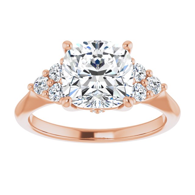 14K rose gold 3CT Cushion Diamond Cluster Accent Stone Engagement Ring Setting variant--Emerald variant--1CT variant--14K-yellow-gold