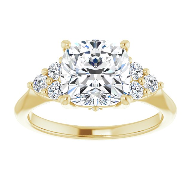 14K yellow gold 3CT Cushion Diamond Cluster Accent Stone Engagement Ring Setting variant--Emerald variant--1CT variant--14K-yellow-gold