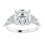 14K white gold 3CT Cushion Diamond Cluster Accent Stone Engagement Ring Setting variant--Emerald variant--1CT variant--14K-white-gold
