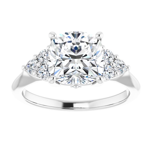 14K white gold 3CT Cushion Diamond Cluster Accent Stone Engagement Ring Setting variant--Emerald variant--1CT variant--14K-white-gold