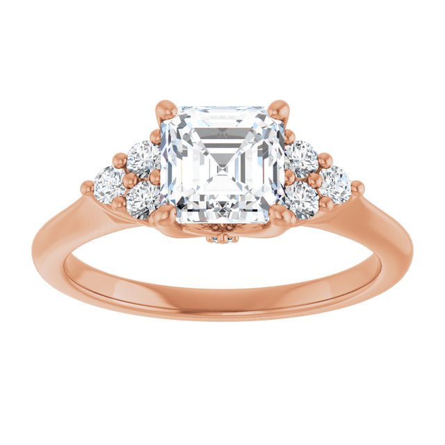 14K rose gold 1CT Asscher Diamond Cluster Accent Stone Engagement Ring Setting variant--Asscher variant--3CT variant--14K-rose-gold