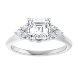 14K white gold 1CT Asscher Diamond Cluster Accent Stone Engagement Ring Setting variant--Asscher variant--3CT variant--14K-white-gold