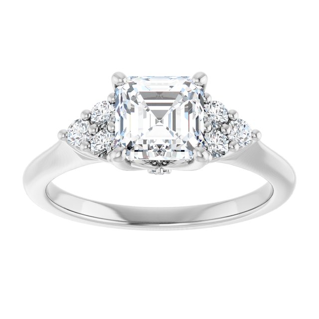 14K white gold 1CT Asscher Diamond Cluster Accent Stone Engagement Ring Setting variant--Asscher variant--3CT variant--14K-white-gold