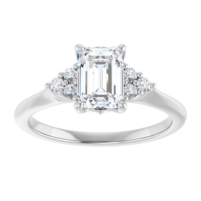14K white gold 1CT Emerald Diamond Cluster Accent Stone Engagement Ring Setting variant--Emerald variant--3CT variant--14K-white-gold