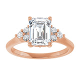 14K rose gold 2CT Emerald Diamond Cluster Accent Stone Engagement Ring Setting variant--Emerald variant--4CT variant--14K-rose-gold