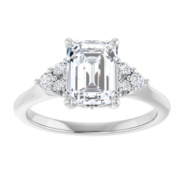 14K white gold 2CT Emerald Diamond Cluster Accent Stone Engagement Ring Setting variant--Emerald variant--4CT variant--14K-white-gold