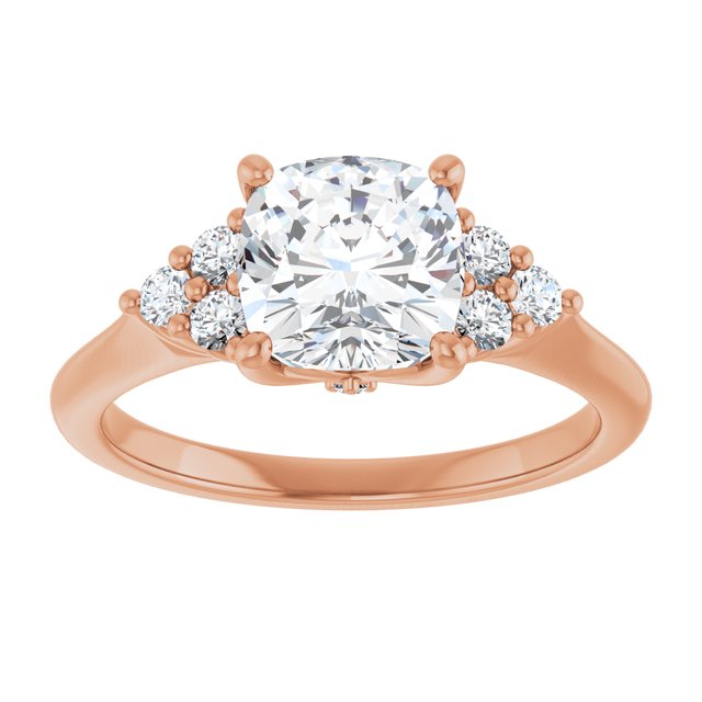 14K rose gold 2CT Cushion Diamond Cluster Accent Stone Engagement Ring Setting variant--Cushion variant--4CT variant--14K-rose-gold