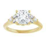 14K yellow gold 2CT Cushion Diamond Cluster Accent Stone Engagement Ring Setting variant--Cushion variant--4CT variant--14K-yellow-gold