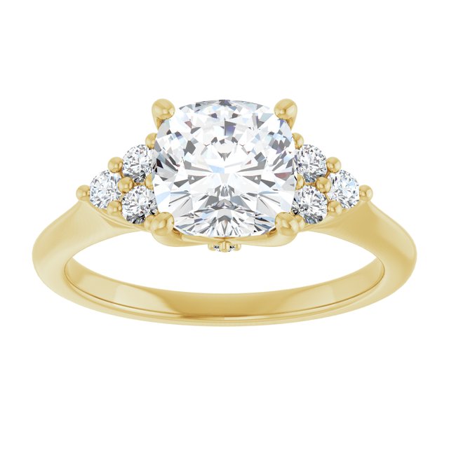 14K yellow gold 2CT Cushion Diamond Cluster Accent Stone Engagement Ring Setting variant--Cushion variant--4CT variant--14K-yellow-gold