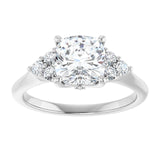 14K white gold 2CT Cushion Diamond Cluster Accent Stone Engagement Ring Setting variant--Cushion variant--4CT variant--14K-white-gold